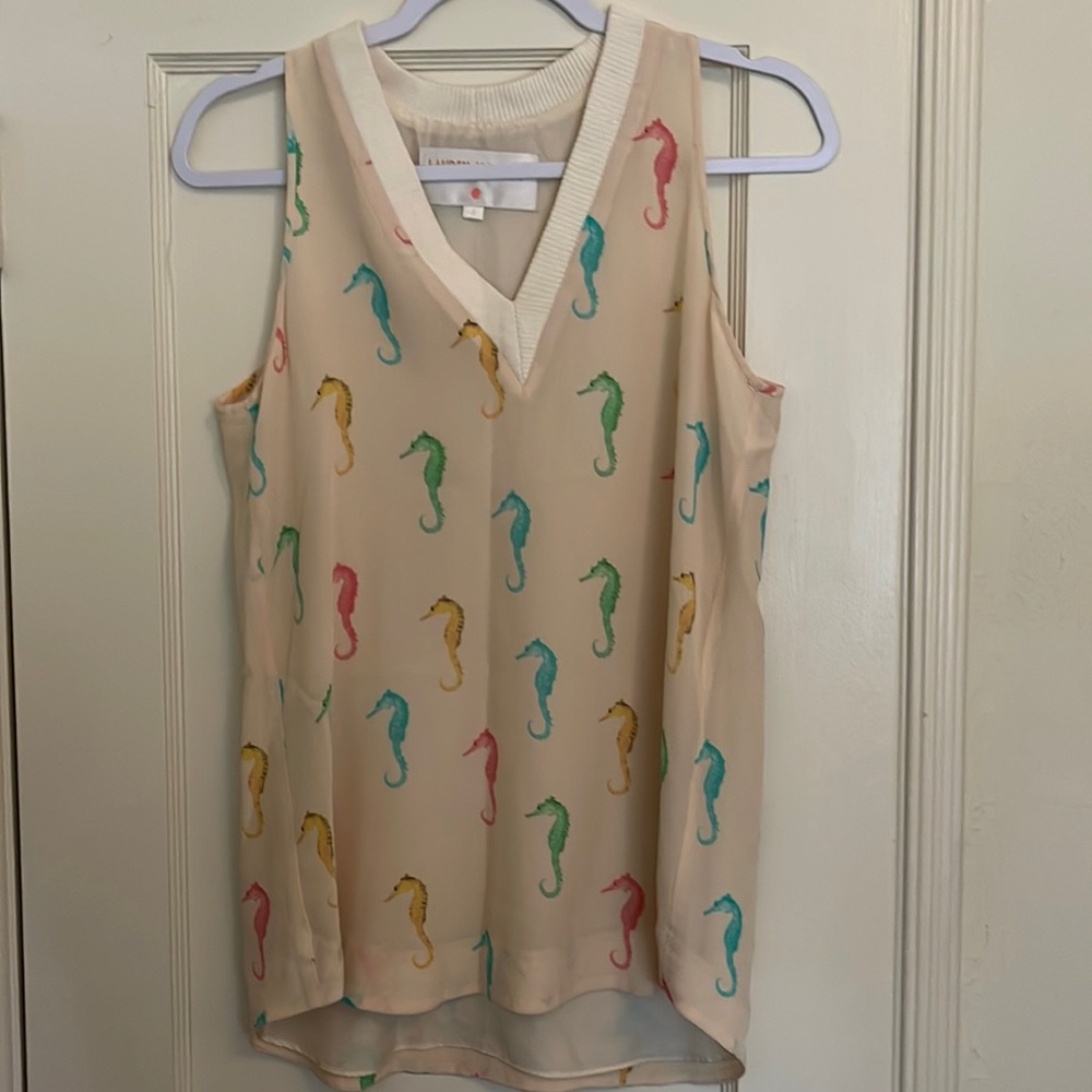 Lauren Moffatt Silk Tank Top Small Pastel Seahorses